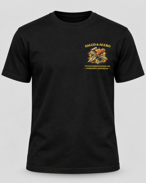Camiseta Salud & Acero – Forjando Historias | Camiseta de Cuchillería Artesanal