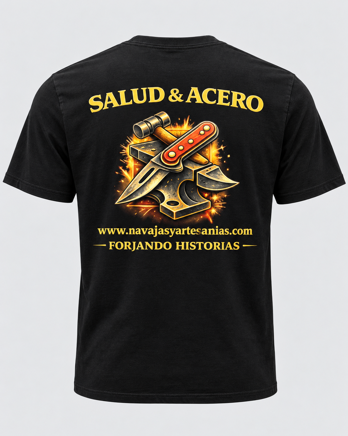 Camiseta Salud & Acero – Forjando Historias | Camiseta de Cuchillería Artesanal - Imagen 2